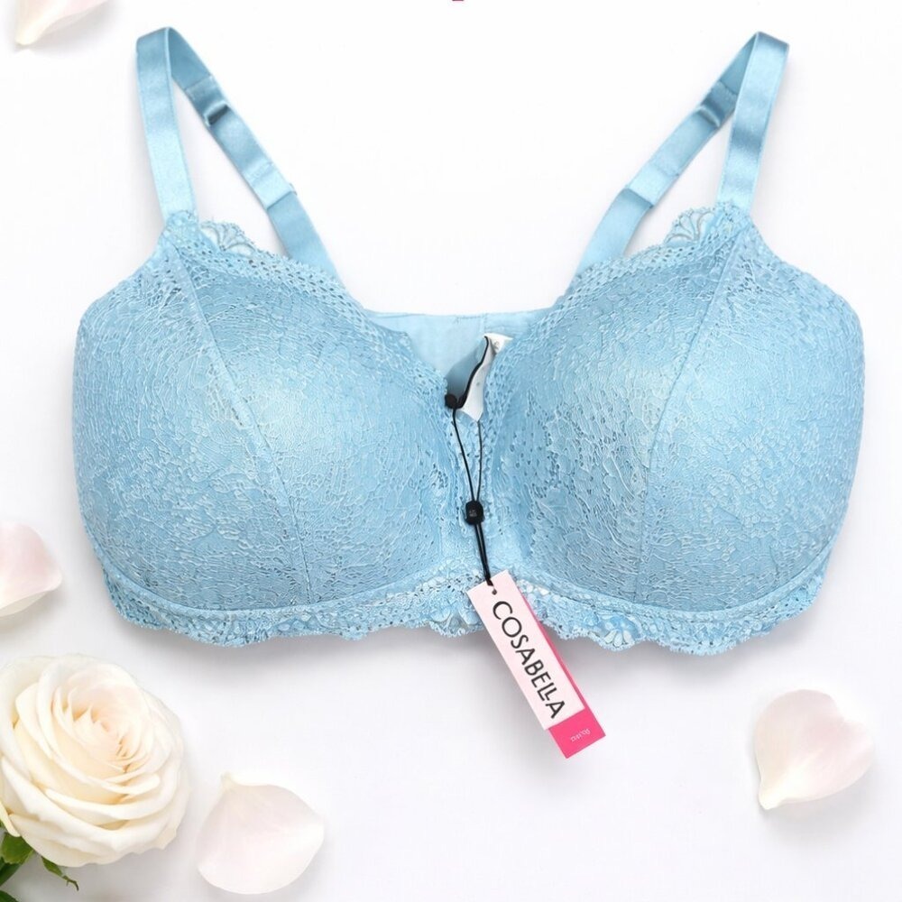 Cosabella Forte Padded Bralette Womens Large Aqua Blue Floral Lace Wireless NWT